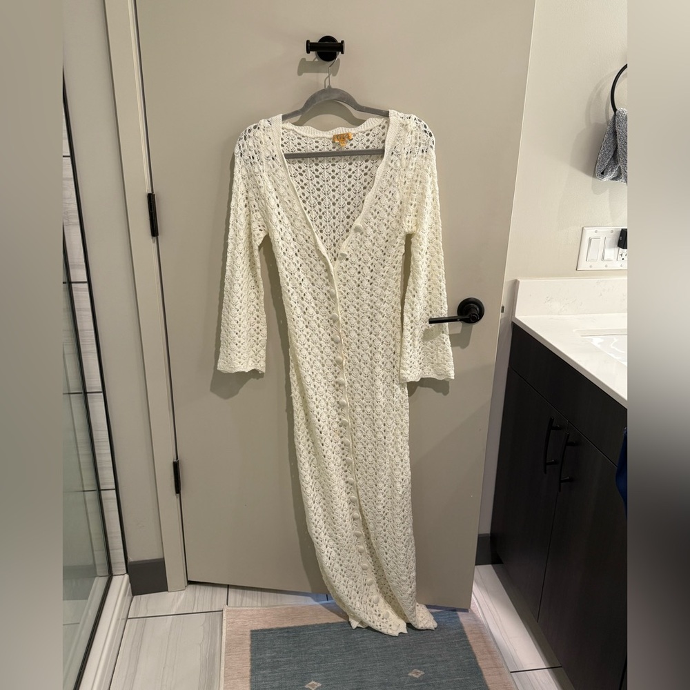 VRG girl Beach to Bar knit maxi dress in white